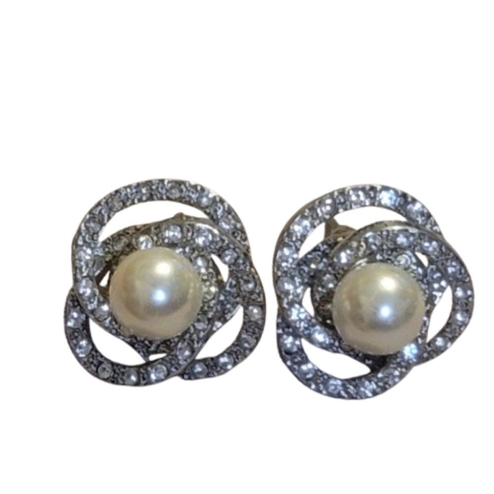 Pearl and Faux Diamonds Silver Earrings Beautiful